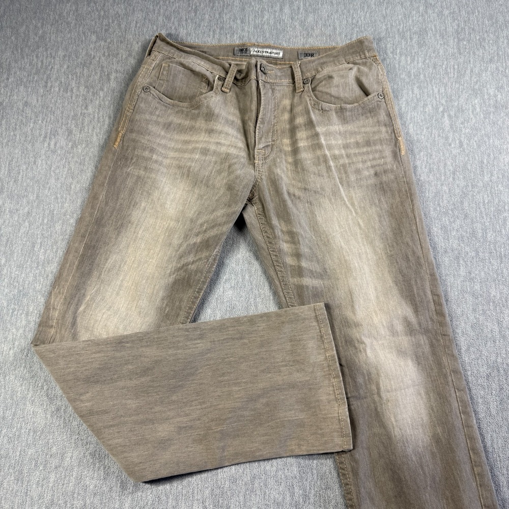 BKE Jeans Mens 33R Gray Jake Straight Fit Stretch Light Wash Denim Casual Trouse